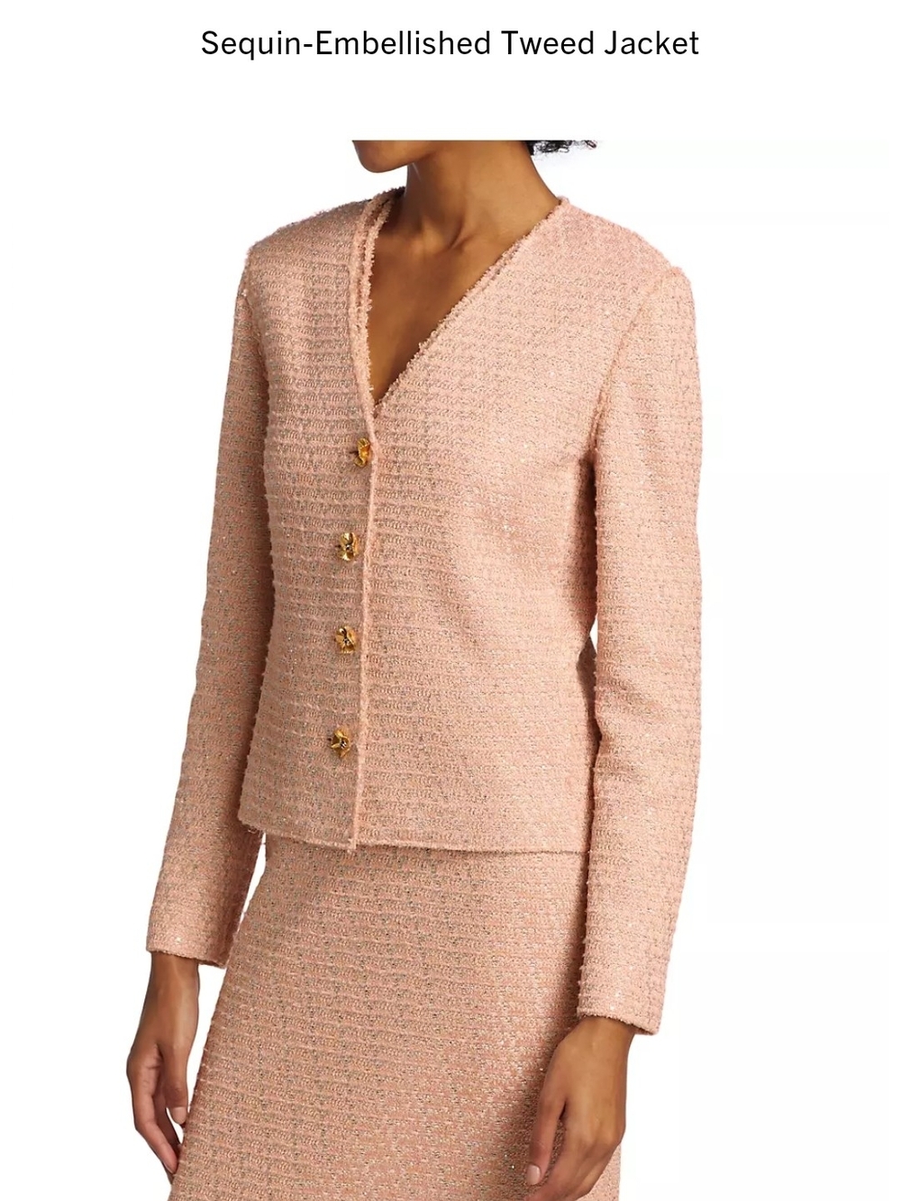 St. John Sequin-Embellished Tweed Jacket & Dress Set in Blush Pink Size 14 - Picture 4 of 14